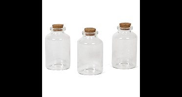 Kleine Flesjes - 3x - glas - kurken dop - 30 ml - uitdeelflesjes