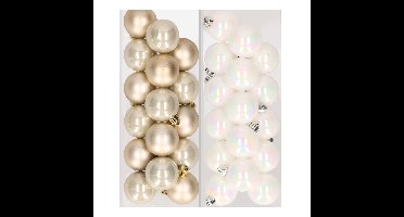 Kleine kerstballen - 32x st - champagne en wit parelmoer - D4 cm - kunststof