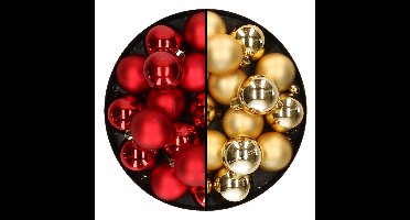 Kleine kerstballen - 32x st - goud en rood - D4 cm - plastic - kerstversiering