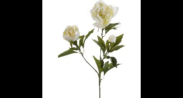 Kunstbloem pioenrozen tak - 3 bloemen - wit - 70 cm - decoratie