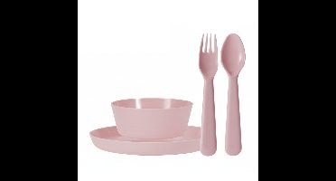 Kunststof kinderservies set - 24-delig - lichtroze - Campingservies / picknickservies