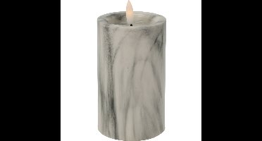 LED kaars/stompkaars - wit/grijs marmer look - D7,5 x H12,5 cm
