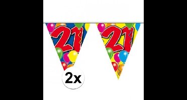 Leeftijd vlaggenlijn - 2x - 21 jaar - 10 meter - plastic - 21e verjaardag vlaggetjes - slinger - ver