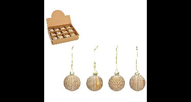 Luxe gedecoreerde kerstballen - 12x stuks - champagne - glas - 6 cm