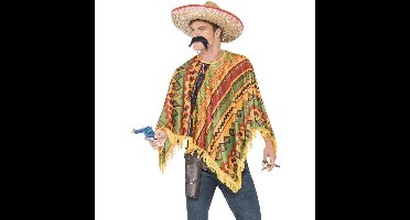 Mexicaanse verkleed poncho - met snor - heren - Mexico outfit - verkleedkleding
