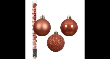 Mini kerstballen - 14x st - pompoen oranje - D3 cm - kunststof - kerstversiering
