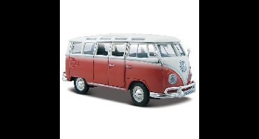 Modelauto/speelgoedauto Volkswagen T1 Samba - rood - schaal 1:24