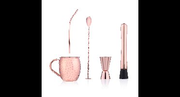 Moscow Mule cocktail set - 7-delig - koperkleurig - metaal - 450 ml