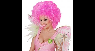 Neon roze dames pruik met kort haar