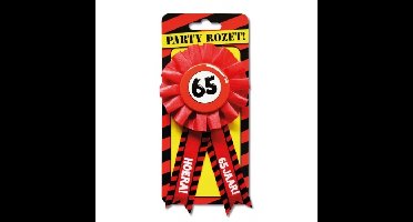 Paperdream 65 jaar rozet - leeftijd badge - 65e verjaardag - rood - feestartikelen