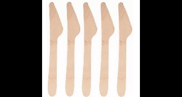 Papstar Houten wegwerp bestek messen - 25x stuks - 16 cm - Verjaardag/BBQ