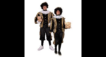 Piet verkleed kostuum luxe 3-delig - zwart/goud - polyester - pietenpak voor volwassenen