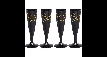 Prosecco/champagneglazen - 4x - zwart/goud - kunststof - 130 ml - herbruikbaar
