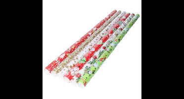 Rollen inpakpapier/cadeaupapier - 6x stuks - kerst - 200 x 70 cm - papier