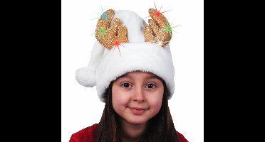 Sandy Kerstmuts - wit - rendier gewei - met licht - voor kinderen