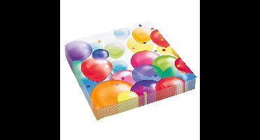 Servetten - verjaardag ballonnen print - 20x - 33x33 cm - feest versiering - wegwerpservetten