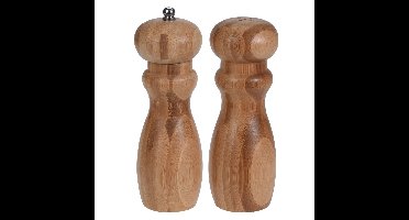 Setje Bamboe houten pepermolen en zoutmolen 16 cm