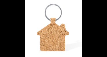Sleutelhanger met huisje - kurk/metaal - 5 x 6 cm - eigen huis/nieuw huis