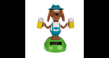 Solar bewegend figuur/beestje - Bierhond - bierpullen - blauw - kunststof - 11 cm