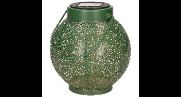 Solar lantaarn met cirkel patroon metaal groen 16 cm