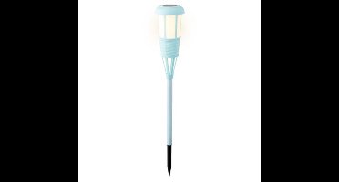 Solar tuinfakkel/tuinlamp lichtblauw op zonne-energie 61 cm