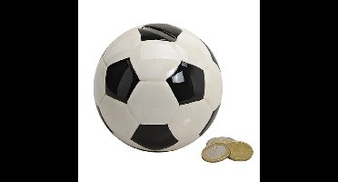 Spaarpot Voetbal thema - voor kinderen - keramiek - zwart/wit - Dia 10 cm