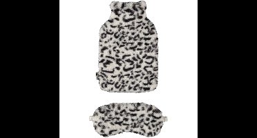 Superzachte fluffy cheetah/luipaard print warmwaterkruik en slaapmasker cadeau set wit