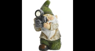 Tuinkabouter James - fotograaf - solar verlichting - 24 cm - Tuinverlichting/tuinlampen - Solarlamp
