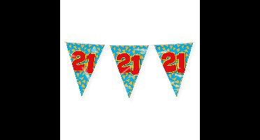 Verjaardag 21 jaar thema Vlaggetjes - Feestversiering - 10m - Folie - Dubbelzijdig