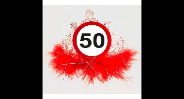 Verjaardag tiara 50 jaar - kroontje - verkeersbord - leeftijd feestartikelen