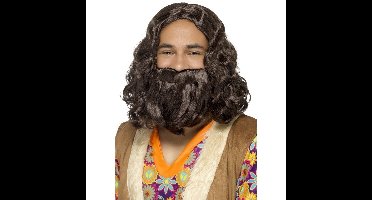 Verkleed baard - bruin haar - heren - baard en snor - carnaval - hippie/jezus