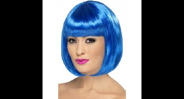 Verkleed damespruik Bob-line kapsel - Blauw - met pony - Carnaval pruiken
