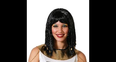 Verkleedpruik Dames - zwart - Prinses uit Egypte - half lang haar - met kralen