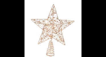 Verlichte kerst piek - ster - goud - H27 cm - met 15 leds - kunststof - kerstboompiek
