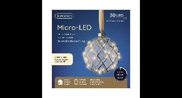 Verlichte kerstbal - glas - aan lint - D14 cm - goud - 30 led lampjes - warm wit