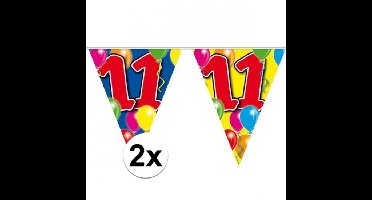 Vlaggenlijn 11 jaar - 2x - 10 meter - plastic - Leeftijd versiering - slingers 11e verjaardag