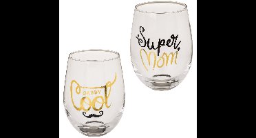 Waterglazen/drinkglazen - 2x - glas - Super Mom & Daddy Cool - 300 ml