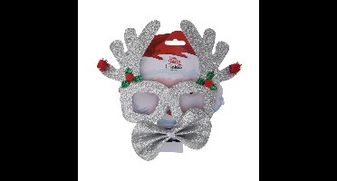 Zilveren kerst feestbril met vlinderstrikje 17 cm Kerstaccessoires