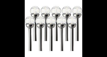 10x Buiten/tuin LED RVS bol stekers Navi solar verlichting 30 cm