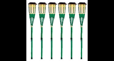12x Groene buiten/tuin Led fakkel Bodi solar verlichting 54 cm vlam