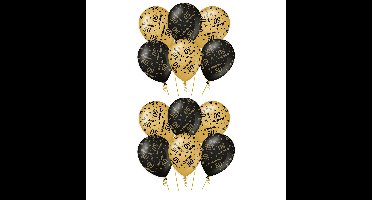 12x stuks luxe Abraham/50 jaar feest ballonnen - zwart/goud - latex - ca 30 cm