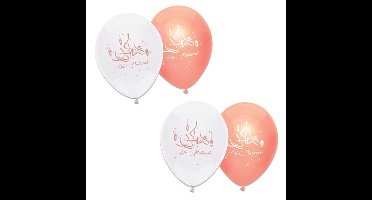 12x stuks Ramadan Mubarak thema ballonnen wit/roze 30 cm