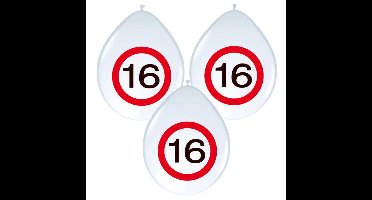 16 jaar verjaardag ballonnen - verkeersbord versiering - 8x stuks - 30 cm
