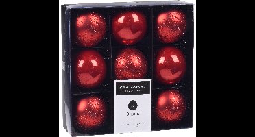 18x Kerstboomversiering luxe kunststof kerstballen rood 6 cm