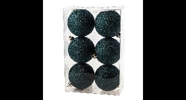 18x Petrol blauwe glitter kerstballen 8 cm kunststof