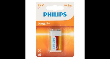 1x Philips 9V Long life batterij alkaline - 9 volt blokbatterijen