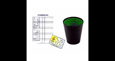 1x Scoreblok Yahtzee 250 vellen met 6 dobbelstenen en bekertje - Compleet Yahtzee spel