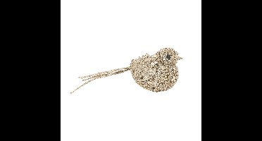 1x stuks decoratie vogels op clip glitter champagne 12 cm