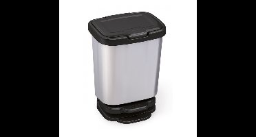 1x Zilver/zwarte pedaalemmers/vuilnisbakken 45 cm 20 liter