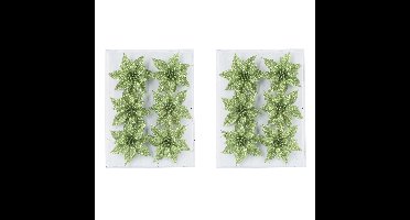 24x stuks decoratie bloemen rozen groen glitter op ijzerdraad 8 cm